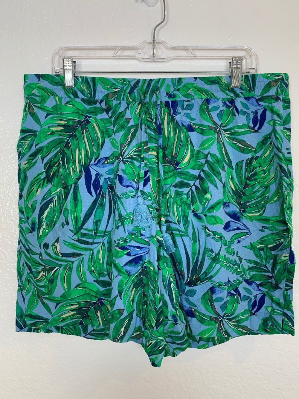 J. Jill Womens Large Tropical Leaf Print Rayon Tassel Tie Drawstring‎ Short